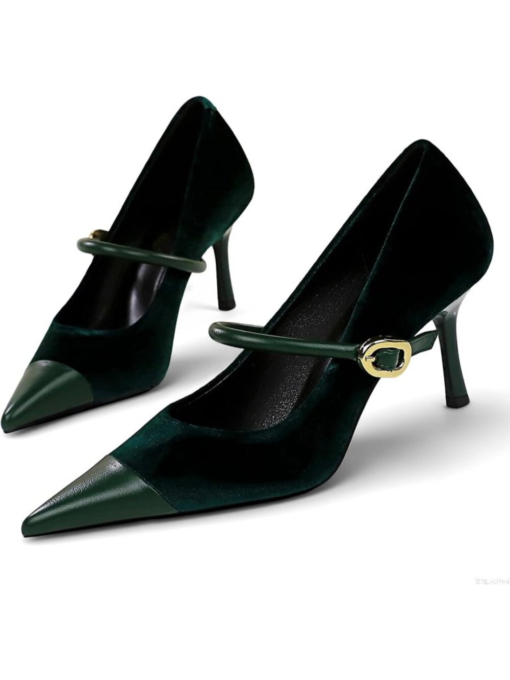 Women's Green Pointed Toe Comfort Single-Strap Pumps Slip On Stiletto Heels - Picture 3 of 5